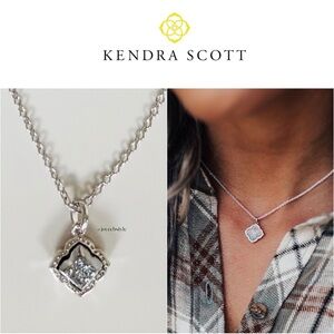 Kendra Scott Silver Mallory Pendant Necklace Rhodium Platinum Drusy NWT
